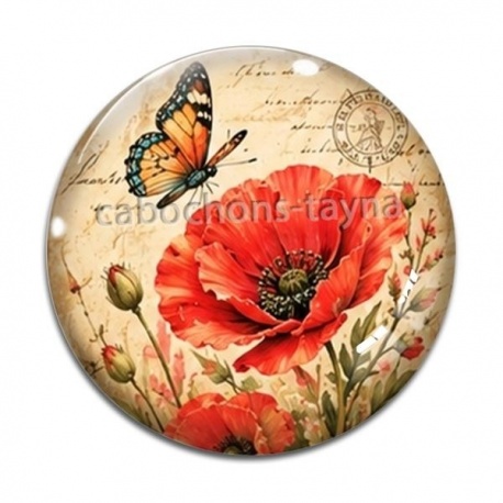 Cabochon Verre - coquelicot
