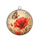 Pendentif Cabochon Argent - coquelicot