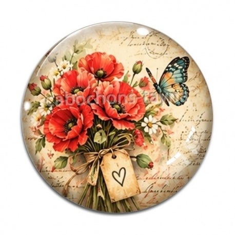 Cabochon Verre - coquelicot
