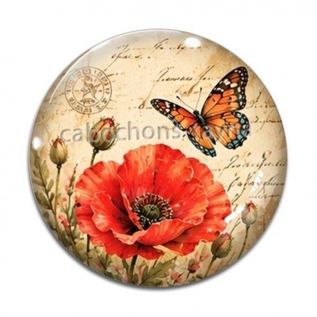 Cabochon Verre - coquelicot