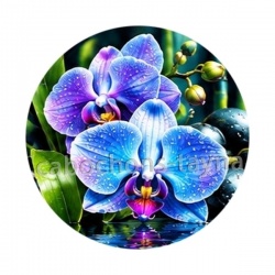 fleur orchidée bleue- Cabochon verre ou résine, magnet, miroir