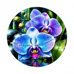 fleur orchidée bleue- Cabochon verre ou résine, magnet, miroir