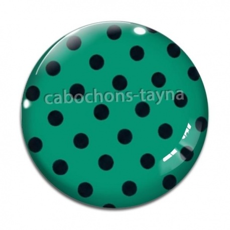 Cabochon Verre - pois noir fond vert