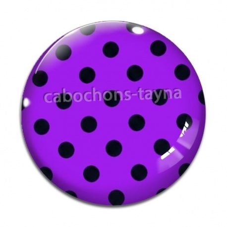 Cabochon Verre - pois noir fond violet