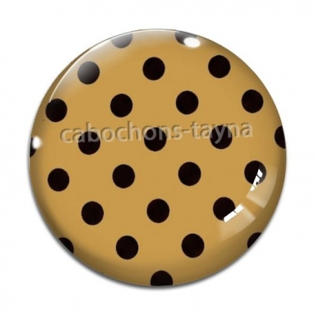 Cabochon Verre - pois noir fond marron