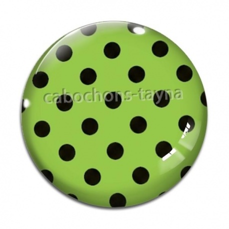Cabochon Verre - pois noir fond vert