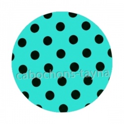 pois noir fond turquoise- Cabochon résine, cabochon verre, Pendentif