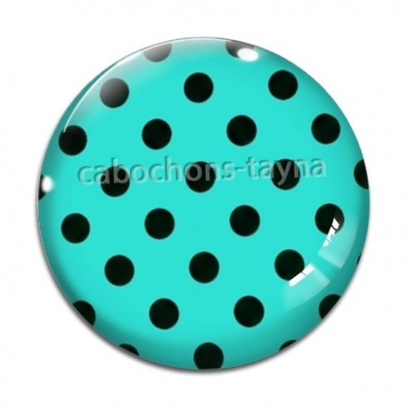 Cabochon Verre - pois noir fond turquoise