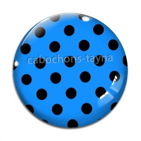 Cabochon Verre - pois noir fond bleu