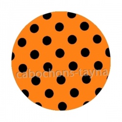 pois noir fond orange- Cabochon résine, cabochon verre, Pendentif