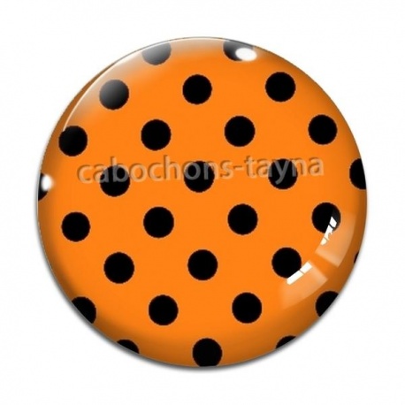 Cabochon Verre - pois noir fond orange