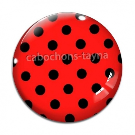 Cabochon Verre - pois noir fond rouge