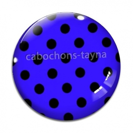Cabochon Verre - pois noir fond bleu