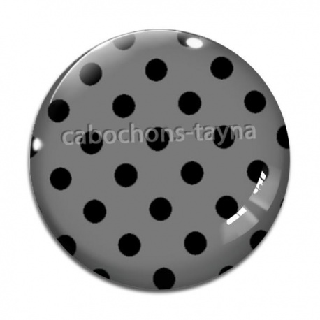 Cabochon Verre - pois noir fond gris