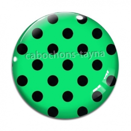 Cabochon Verre - pois noir fond vert