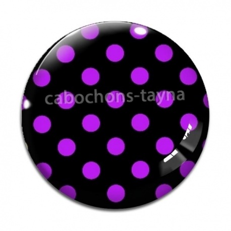 Cabochon Verre - pois noir fond violet