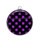Pendentif Cabochon Argent - pois noir fond violet