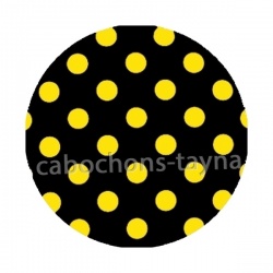 Pois jaune fond noir- Cabochon résine, cabochon verre, Pendentif
