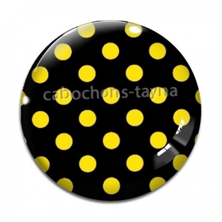 Cabochon Verre - pois noir fond jaune