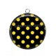Pendentif Cabochon Argent - pois noir fond jaune
