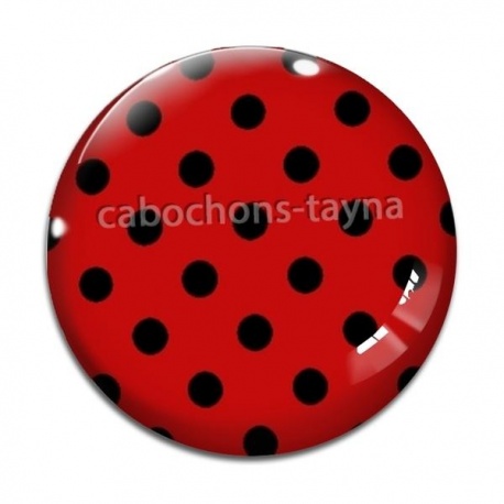 Cabochon Verre - pois noir fond rouge bordeaux