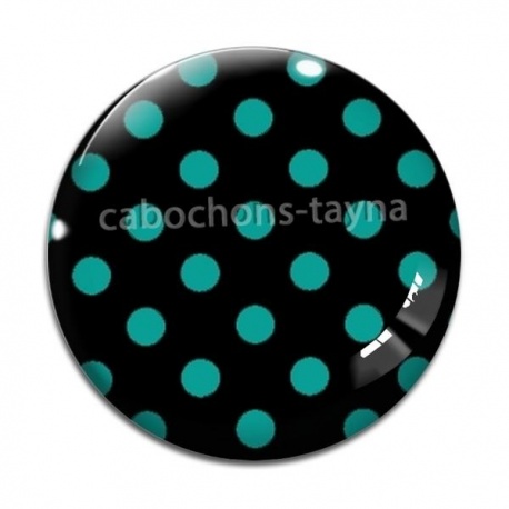 Cabochon Verre - pois  noir et vert