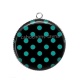 Pendentif Cabochon Argent - pois  noir et vert