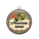 Pendentif Cabochon Argent - Heureuse année- Cabochon, porte-clés, magnet, miroir