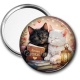 Miroir de poche - chat livre - Cabochon, porte-clés, magnet, miroir