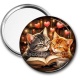 Miroir de poche - chat livre- cabochon, porte-clés, magnet, miroir