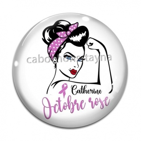Cabochon Verre - Octobre Rose ruban rose – Personnalisable- Cabochon verre ou résine – Badge