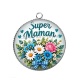 Pendentif Cabochon Argent - super maman-Maman je t'aime- Cabochon verre ou résine, magnet, miroir