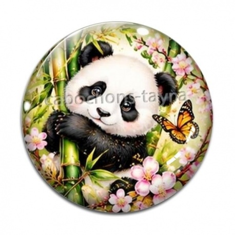 Cabochon Verre - Panda- Cabochon verre ou résine, magnet, miroir, porte clés