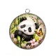 Pendentif Cabochon Argent - Panda- Cabochon verre ou résine, magnet, miroir, porte clés