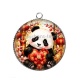 Pendentif Cabochon Argent - Panda- Cabochon verre ou résine, miroirs, porte clés, magnet