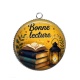 Pendentif Cabochon Argent - Bonne lecture- Cabochon verre ou résine, magnet, miroir, porte clés