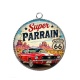 Pendentif Cabochon Argent - Super parrain- Cabochon verre ou résine, décapsuleur, porte clés
