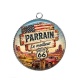 Pendentif Cabochon Argent - Parrain le meilleur- Cabochon verre ou résine, décapsuleur, porte clés