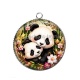 Pendentif Cabochon Argent - Panda- Cabochon verre ou résine, magnet, porte clés