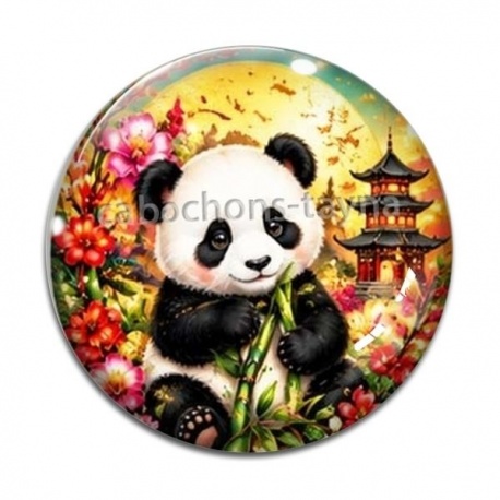 Cabochon Verre - Panda- Cabochon verre ou résine, miroirs, porte clés