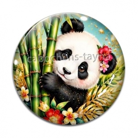 Cabochon Verre - Panda- Cabochon verre ou résine, miroirs, porte clés