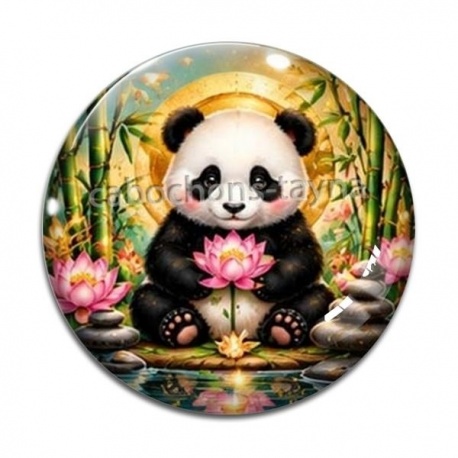 Cabochon Verre - Panda- Cabochon verre ou résine