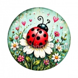 Coccinelle- Cabochon verre ou résine, miroirs, porte clés