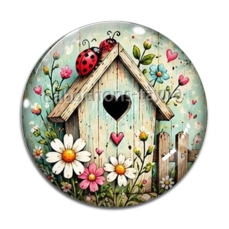Cabochon Verre - Coccinelle- Cabochon verre ou résine, miroirs, porte clés