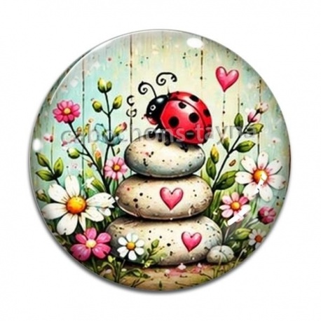 Cabochon Verre - Coccinelle- Cabochon verre ou résine, miroirs, pendentif