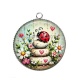 Pendentif Cabochon Argent - Coccinelle- Cabochon verre ou résine, miroirs, pendentif