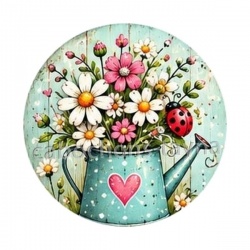 Coccinelle fleurs- Cabochon verre ou résine