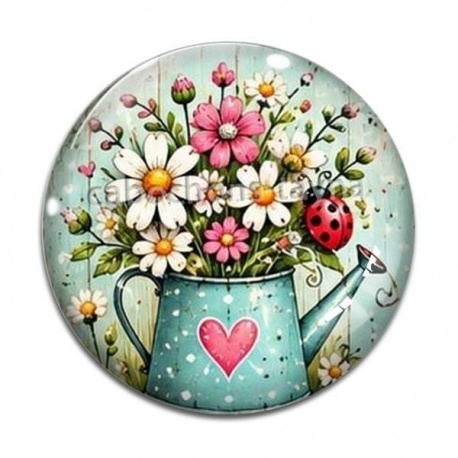 Cabochon Verre - Coccinelle fleurs- Cabochon verre ou résine