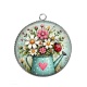 Pendentif Cabochon Argent - Coccinelle fleurs- Cabochon verre ou résine