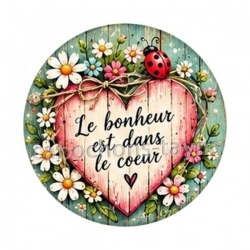 Le bonheur est dans le coeur- Cabochon verre ou résine